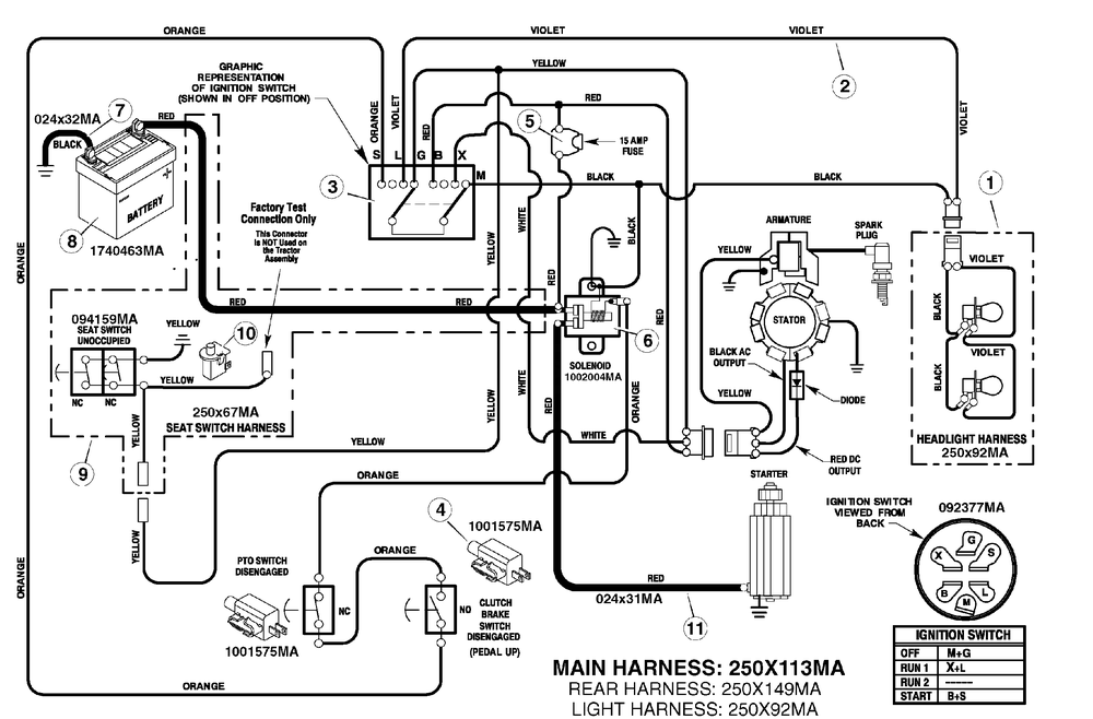 Electrical System Diagram and Parts List for 405020X51A 2007 Briggs and Stratton Lawn Tractor